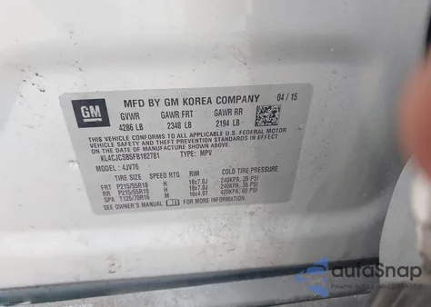 2015 Buick Encore Leather z USA, uszkodzony, nr VIN KL4CJCSB5FB182781